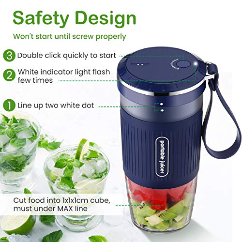 Portable Blender Mini Personal Blender, Godmorn Juicer Smoothie Blender Smoothie Maker Cordless Small Juicer Cup Mixer, USB Rechargeable BPA Free,10oz/300ml, Home Outdoor Travel Office, Blue