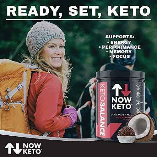 NOW KETO Keto +Balance with Lion’s Mane Mushroom, Chaga Mushroom, Rhodiola Root, C8 MCT Oil Powder | Sodium, Magnesium, Potassium, Sea Salt, Dutch Cocoa | Keto Coffee Creamer (Dutch Cocoa Chocolate)