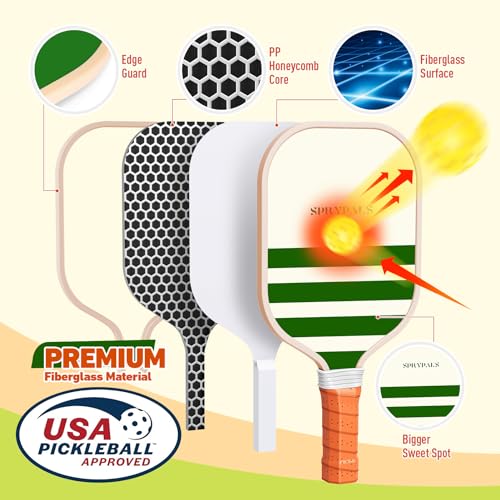 Sprypals Pickleball Paddles,USAPA Approved Fiberglass Surface with Polypropylene Core Pickleball Set Premium Pickleball Rackets Pickleball Paddle Set for Men Women