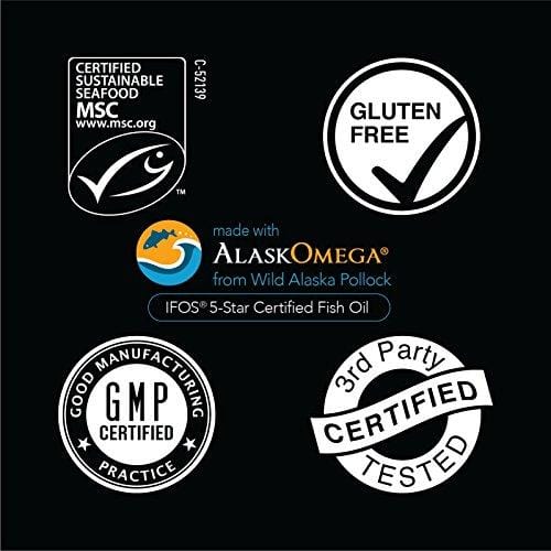 Omega-3 Wild Alaskan Fish Oil (1250mg per Capsule) with Triglyceride EPA & DHA | Heart, Brain & Joint Support | IFOS 5 Star Certified, Non-GMO & Gluten Free (90 Softgels)