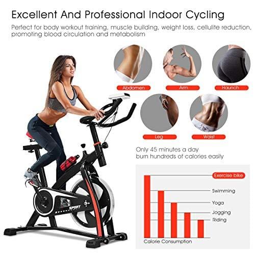 GOPLUS Adjustable Exercise Bike, Stationary Bike, Indoor Cycle Bike, with Heart Rate Sensors, LCD Display, Professional Exercise Bike for Home and Gym Use