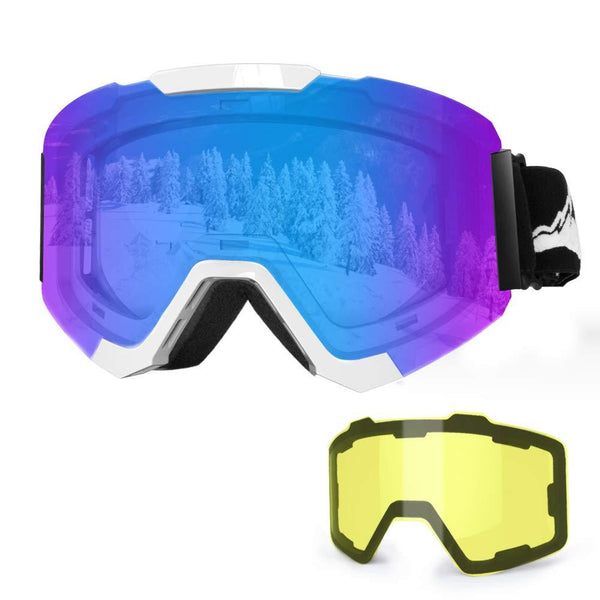Ski Goggles, Anti-Fog UV Protection Winter Snow Sports Snowboard Goggles with Interchangeable Spherical Dual Lens for Men Women & Youth Snowmobile Skiing Skating