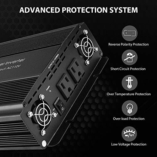 Buywhat 2000W Power Inverter 12V DC to 110V AC Car Converter 2 AC Outlets for Home RV (2000W-Black)