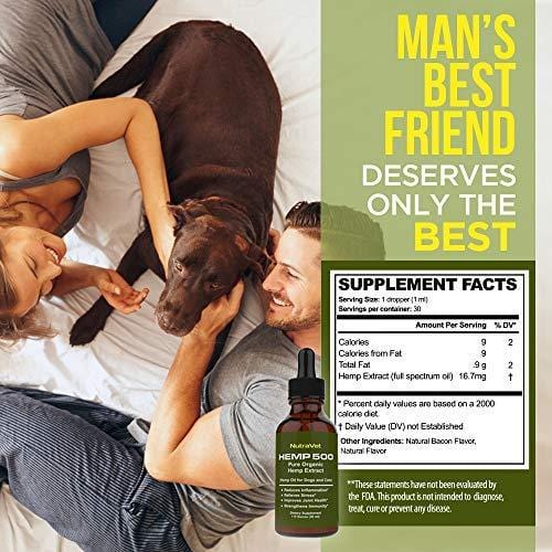 Hemp Oil for Dogs -- Cat and Dog Anxiety Relief. All Natural Dog Calming aid - for Cats too. Joint Supplement for Dogs and Cats including Omega 3 6 9 fatty acids -- Pain Relief for Dogs and Cats.