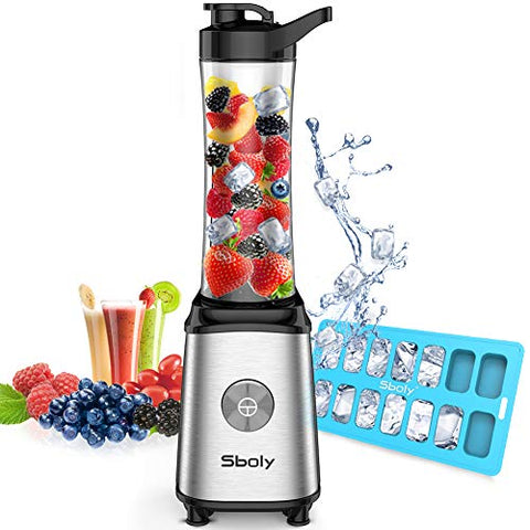 Personal Blender, Sboly Smoothie Blender Single Serve Small Blender for Juice Shakes and Smoothie with 20 oz Tritan BPA-Free Blender Cup, 300W (with Silicone Ice Cube Tray/Bottle Brush)