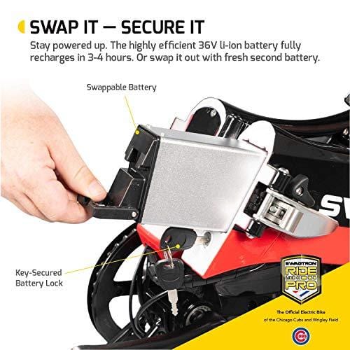 Swagtron Swagcycle EB-7 Elite Folding Electric Bike, 16-Inch Wheels, Swappable Battery with Keylock & Rear Suspension (White)