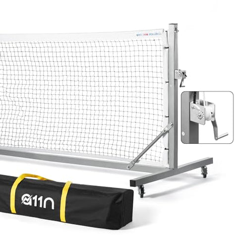 A11N Pro Pickleball Net with Wheels and Hand Winch, Tournament Regulation Size, Anti-Sag Design, Perfect for Outdoor Court & Indoor Gym Floor