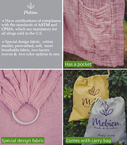 Baby Wrap Carrier Ring Sling- Special Wrinkled Pre-Washed Lightweight and Soft Turkish Cotton Muslin Pink-for Newborns, Infants- Baby Shower Gift