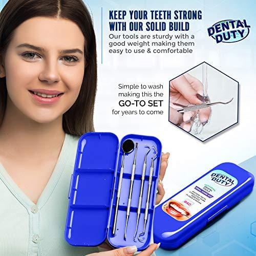 Professional Dental Hygiene Kit - Calculus & Plaque Remover Set - Stainless Steel Tarter Scraper, Tooth Pick, Dental Scaler And Mouth Mirror.Dentist Home Use Tools (blue)