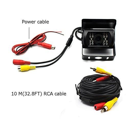 Camecho Truck Backup Camera Heavy Duty 18 LED IR Night Vision Waterproof Vehicle Rear View Camera 12 V 24V Backup Camera Without Guide Line (Rear Camera + 32.8 ft Cable)
