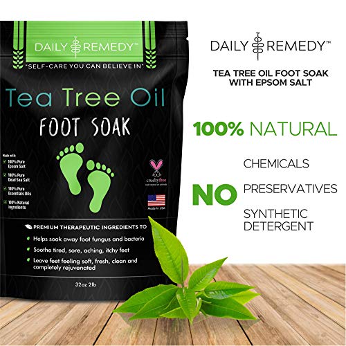 Tea Tree Oil Foot Soak with Epsom Salt - Made in USA - for Toenail Fungus, Athletes Foot, Stubborn Foot Odor Scent, Fungal, Softens Calluses & Soothes Sore Tired Feet