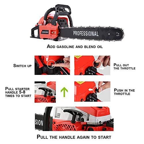 IOOkME-H 20" 62CC Gas Chainsaw Single Cylinder Automatic Chain Oiler, Professional Great Handbar Electric Chain Saws (Red)