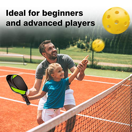 GRM Pickleball Paddles Set of 4, Graphite Pickleball Set Lightweight Pickleball Racket, 4 Pickleball Paddles and 4 Balls Including Portable Carry Bag (Green)