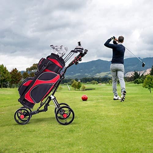 Tangkula Golf Push Cart 4 Wheels Folding with Umbrella Scorecard Drink Holder Golf Pull Cart