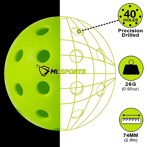 Marc Logan Sports High-Performance Outdoor Pickleball Balls - Durable & Long-Lasting Pickle Ball for Pickleball Training and as Pickleball Gift for Professionals, Beginners & Every Player in-Between