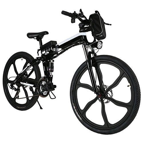 ferty Folding Electric Moped Sport Mountain Men Bicycle with Large Capacity Battery [US Stock] (Black)