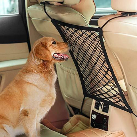 AUTOWN Car Dog Barrier, Auto Seat Net Organizer, Universal Stretchy Car Seat Storage Mesh & Mesh Cargo Net Hook Pouch Holder, Disturbing Stopper from Children and Pets as Car Backseat Barrier Net