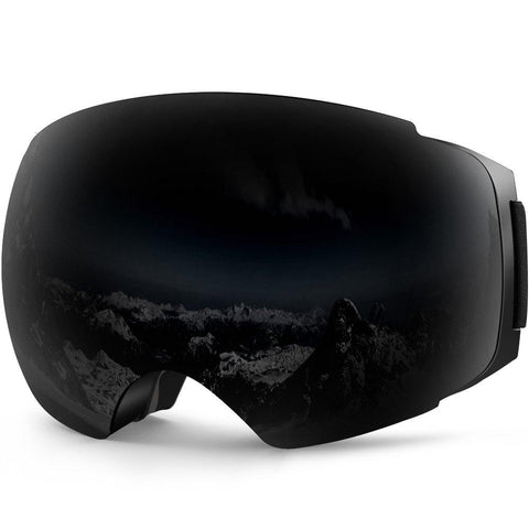 ZIONOR X4 Ski Snowboard Snow Goggles Magnet Dual Layers Lens Spherical Design Anti-Fog UV Protection Anti-Slip Strap for Men Women (VLT 19.25% Black Frame Black Lens)