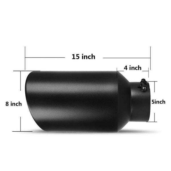 AUTOSAVER88 5 Inch Inlet Black Exhaust Tip, 5"x8"x15" Black Powder Coated Stainless Steel Diesel Exhaust Pipe Tail tip, Bolt/Clamp On Design.