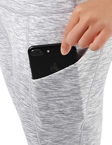 ODODOS High Waist Out Pocket Yoga Capris Pants Tummy Control Workout Running 4 Way Stretch Yoga Leggings,SpaceDyeWhite,Medium