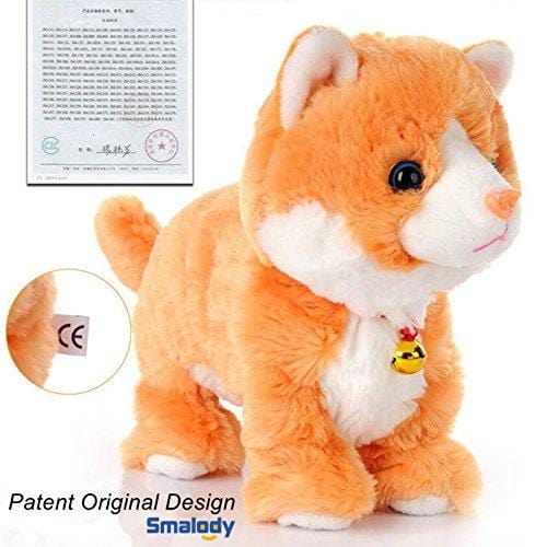 Smalody Plush Cat Walking Pet Sound Control Electronic Cat Interactive Toys Electronic Pets Robot Cat Stand Walk Electronic Toys Best Gift for Girls Baby Children (White)