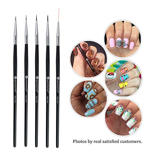Winstonia 5 pcs Nail Art Brushes Set Liner Striping Brush for Strokes, Details Painting, Blending, Elongated Lines - FINE LINE