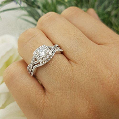 Dazzlingrock Collection 1.80 Carat (ctw) 10K Round Cubic Zirconia CZ Bridal Halo Engagement Ring Set, White Gold, Size 4