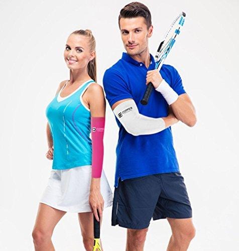 Copper Compression NEW Colored Elbow Sleeve - GUARANTEED Best Copper + Zinc Elbow Brace With Infused Fit. Support For Workouts, Golfers And Tennis Elbow, Arthritis, Tendonitis. (Pink - Small)