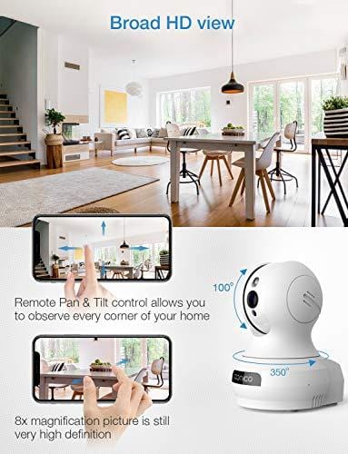 Wireless Camera, 1080P HD WiFi Pet Camera Baby Monitor, Pan/Tilt/Zoom IP Camera for Elder/Nanny Security Cam Night Vision Motion Detection 2-Way Audio Cloud Service Available Webcam White