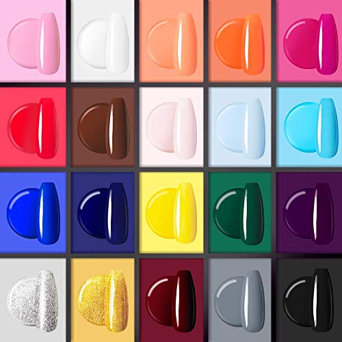Beetles 23 Pcs Gel Nail Polish Kit - Soak Off LED Lamp Gel Polish Set Black White Glitter Nail Gel Polish with No Wipe Base and Top Coat for Nail Art Salon Starter Manicure New Year Holiday Gifts Box