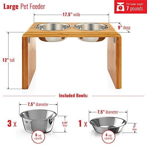Pawfect Pets Large Elevated Dog Pet Feeder- Large Raised Dog Bowl Stand- Includes 4 Stainless Steel Bowls (12 inch)