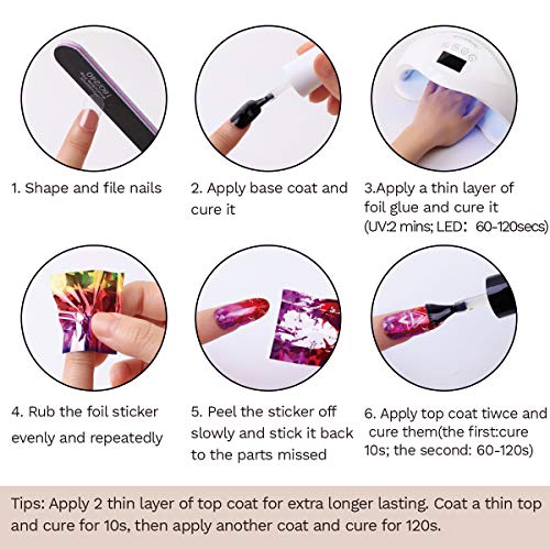 Makartt Nail Art Foil Glue Gel with Starry Sky Star Foil Stickers Set Nail Transfer Tips Manicure Art DIY 15ML, 20PCS (2.5cm100cm) Stickers, UV LED Lamp Required