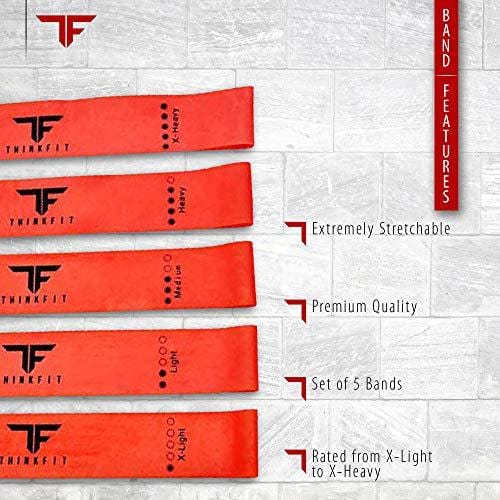 ThinkFit Anti Burst Yoga Exercise Ball 65cm & Resistance Exercise Bands Set with Handles & Stability Ring - Total Home Gym Equipment Bundle: Workout Posters, Ball Pump & Core Sliders for Fitness