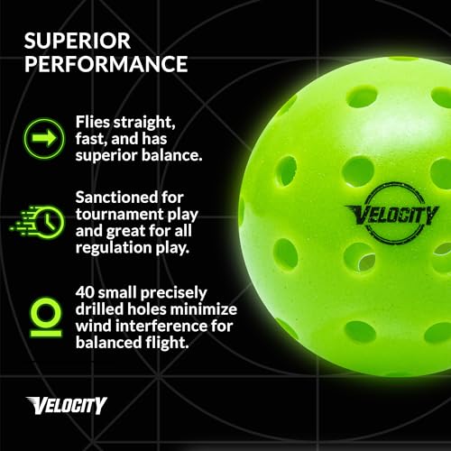 Velocity Outdoor Pickleball Balls, 3 Pack in Green - USAPA Approved Official Size and Weight 40 Hole Pickleballs