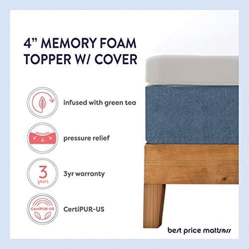 Best Price Mattress 4" Memory Foam Mattress Topper, RV / Short Queen