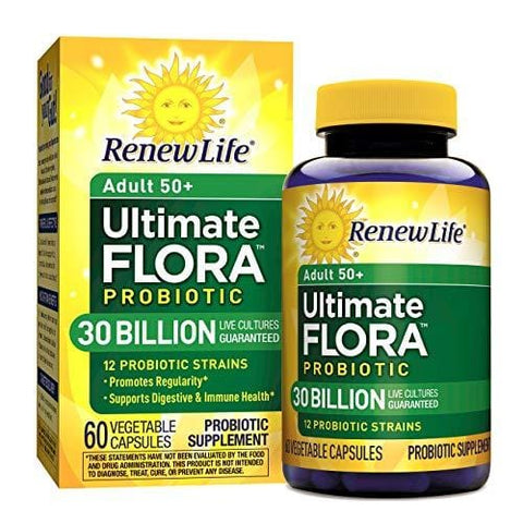 Renew Life Adult 50+ Probiotic - Ultimate Flora Probiotic, Shelf Stable Probiotic Supplement - 30 Billion - 60 Vegetables Capsules (Packaging May Vary)