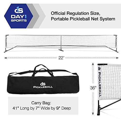 Day 1 Sports Portable Pickleball Net with Tube Steel Frame, Carry Bag Professional, Tournament Nets - Durable Pickle Ball Equipment Set and Accessories - Outdoor or Indoor Play, Regulation Size