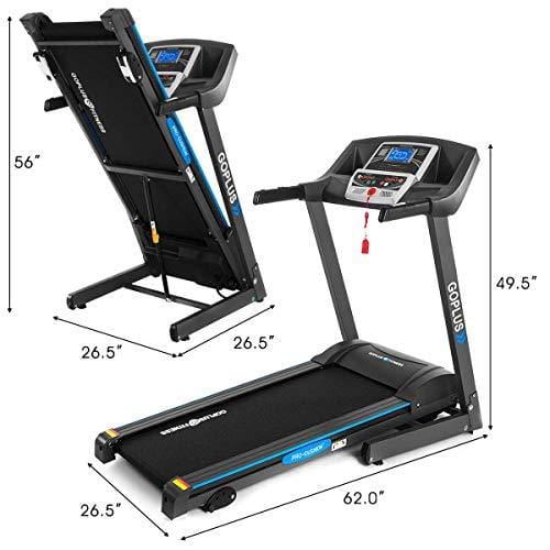 Goplus 2.25HP Electric Folding Treadmill with Incline, Walking Running Jogging Fitness Machine with Blue Backlit LCD Display for Home & Gym Cardio Fitness (Black Jaguar Ⅱ)