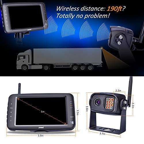 Wireless Backup Camera System, IP69K Waterproof Wireless Rear View Camera + 5'' LCD Wireless Reversing Monitor for Trailer, RV, Trucks, Horse-Trailer, School Bus, Farm Machine,etc
