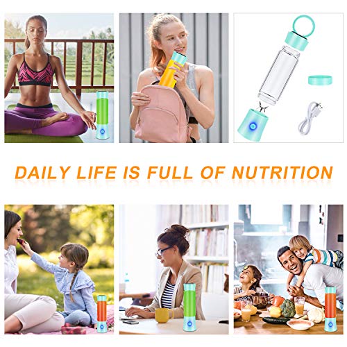 Portable Blender, Personal Blender for Shakes and Smoothies, 6 Stainless Steel Blades Cordless USB Rechargeable Juicer Cup with 4000mAh Batteries, Handheld 16oz Mini Travel Blender Small Fruit Mixer Detachable for Home Office Gym Outdoor, Green