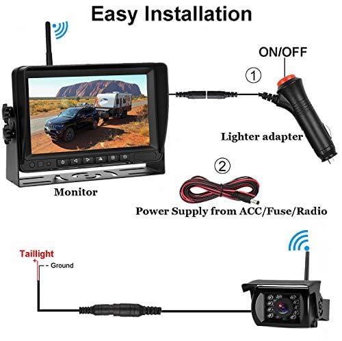 FHD 1080P Digital Wireless Backup Camera Kit, No Interference, IP69 Waterproof Wireless Rear View Camera and 7 Inch LCD Wireless Reverse Monitor for Rv/Truck/Trailer/Bus/Pickup/Van