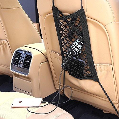 AUTOWN Car Dog Barrier, Auto Seat Net Organizer, Universal Stretchy Car Seat Storage Mesh & Mesh Cargo Net Hook Pouch Holder, Disturbing Stopper from Children and Pets as Car Backseat Barrier Net