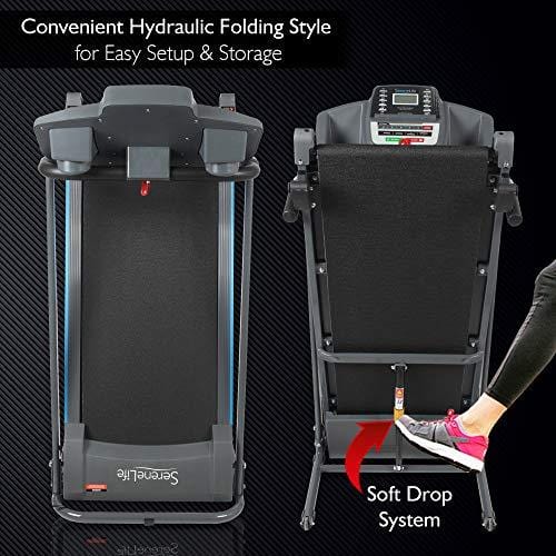 SereneLife Electric Folding Treadmill Exercise Machine - Smart Compact Digital Fitness Treadmill Workout Trainer w/Bluetooth App Sync, Manual Incline Adjustment, for Walking, Running, Gym SLFTRD20