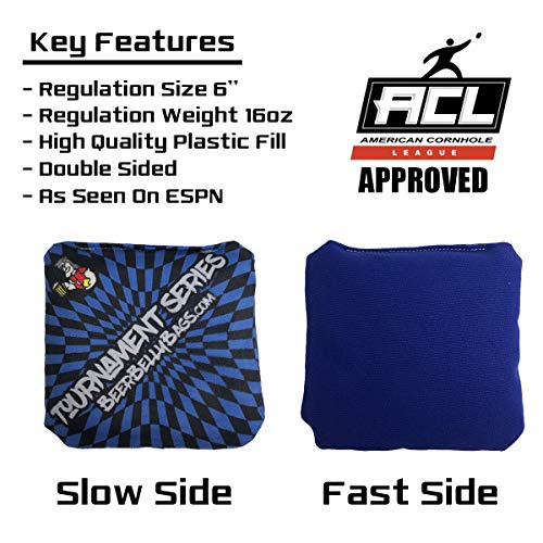Beer Belly Bags Cornhole - Tournament Series 8 Bags ACL Approved Resin Filled - Double Sided - Sticky Side | Slick Side (Green Blue)