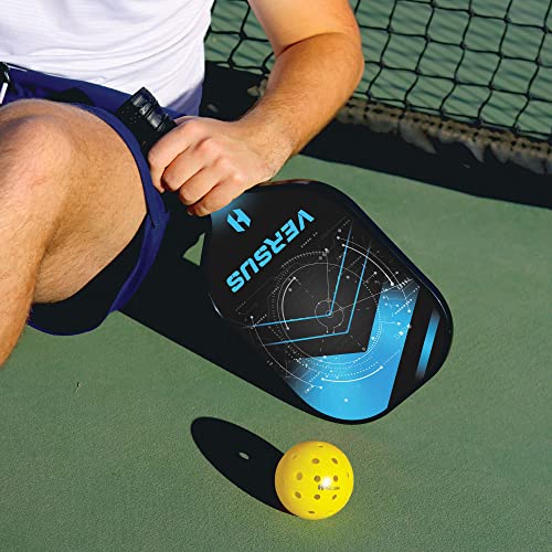 Helium Versus 4-Pack Pickleball Set - Honeycomb Core, Graphite Strike Face, Premium Comfort Grip - Set of Four Paddles, 2 Green Indoor Balls, 2 Yellow Outdoor Balls & Drawstring Bag