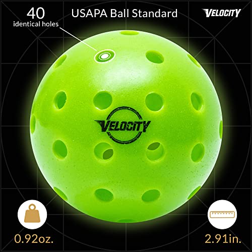 Velocity Outdoor Pickleball Balls, 3 Pack in Green - USAPA Approved Official Size and Weight 40 Hole Pickleballs