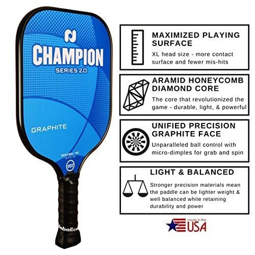 Pickleball, Inc. Champion Graphite Paddle 2-Paddle Bundle (2 Champion Graphite Paddles, 1 Pickleball Duffle, 3 Indoor Jugs pickleballs, 3 Outdoor Dura Pickleballs) (Blue/Green) || Great Gift idea [product _type] Pickle-Ball - Ultra Pickleball - The Pickleball Paddle MegaStore