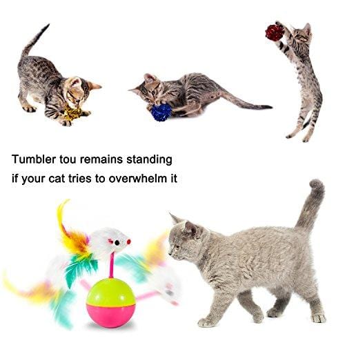 MIBOTE 24Pcs Cat Toys Kitten Catnip Toys Assorted, 2 Way Tunnel, Fish, Interactive Feather Teaser, Fluffy Mouse, Tumble Cage Mice, Crinkle Rainbow Balls Bells Toys for Puppy Kitty