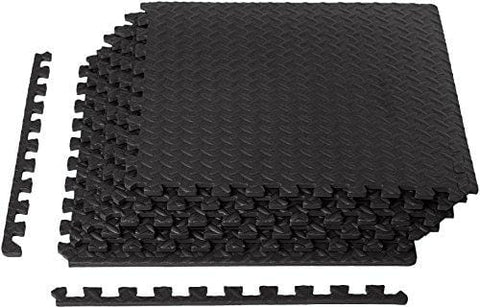 AmazonBasics EVA Foam Interlocking Exercise Gym Floor Mat Tiles - Pack of 6, 24 x 24 x .5 Inches, Black
