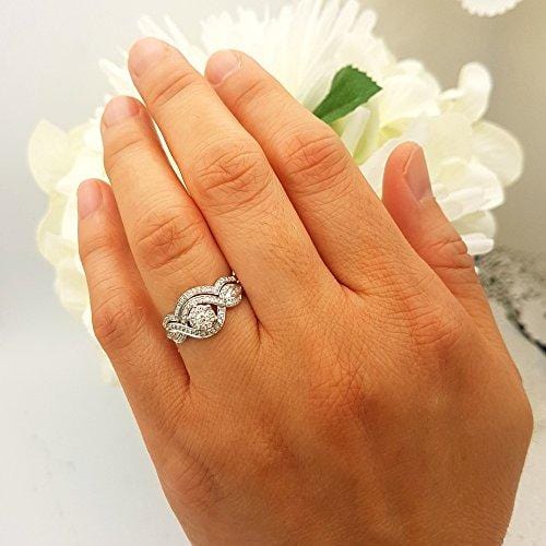 Dazzlingrock Collection 0.40 Carat (ctw) 14k Round Diamond Ladies Bridal Ring Engagement Matching Band Set, White Gold, Size 8